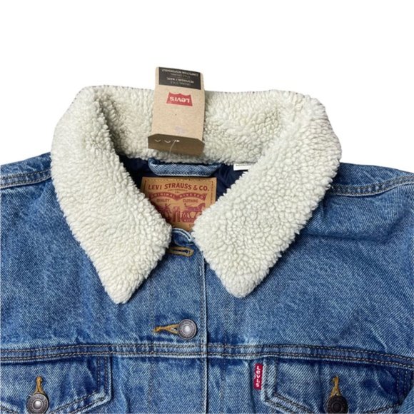 LEVI'S Women's Faux Shearling Denim Trucker Button Up Jean Jacket Size 2X NWT - Picture 4 of 5